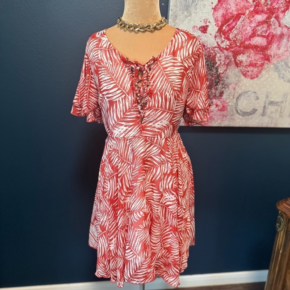 Hayden LA Orange and White Flutter Sleeve Dress S NWT